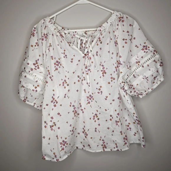 Ana Flowy  White 100% Cotton Pilgrim Top Floral Red Detail Sleeve Medium - Picture 7 of 10